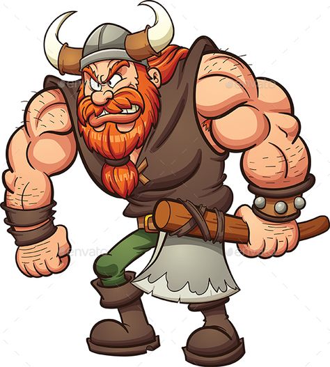 Cartoon viking holding an axe. Vector clip art illustration with simple gradients. All in a single layer. EPS10 file included. Cartoon Viking, Viking Drawings, Angry Cartoon, Pirate Cartoon, Cartoon Chef, Viking Character, Business Cards Simple, Human Logo, Indian Art Paintings