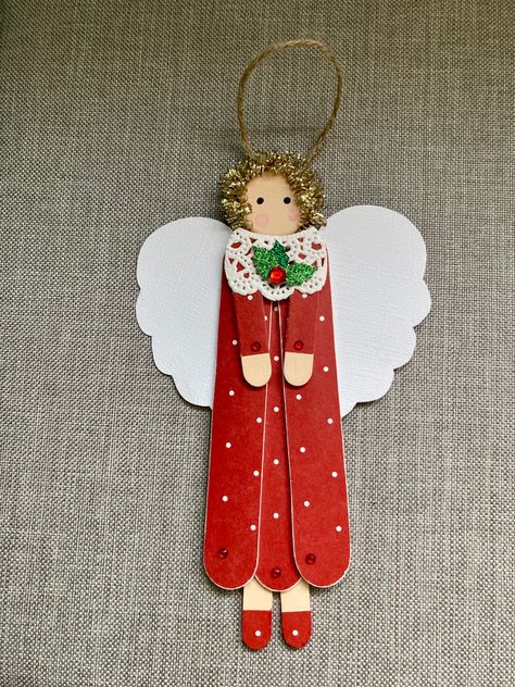 Popsicle Stick Santa Ornament, Craft With Wooden Sticks, Popsicle Stick Angel Ornament, Christmas Popsicle Stick Ornaments, Christmas Ornaments To Make And Sell, Wooden Sticks Diy Decor, Wooden Sticks Diy, Crafts Using Popsicle Sticks, Crafts With Popsicle Sticks