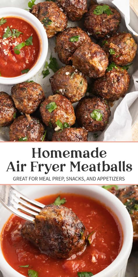 The easiest, lightest way to cook meatballs is to use the air fryer! Homemade or frozen, air fryer meatballs are perfectly cooked in no time at all, with no hot, messy oil. Perfect for meal prep, snacks, appetizers, or even a full meal! Air Fryer Meatballs, Prep Snacks, 40 Aprons, Cooks Air Fryer, Meatball Recipes Easy, Meal Prep Snacks, Snacks Appetizers, How To Cook Meatballs, Air Fryer Oven Recipes