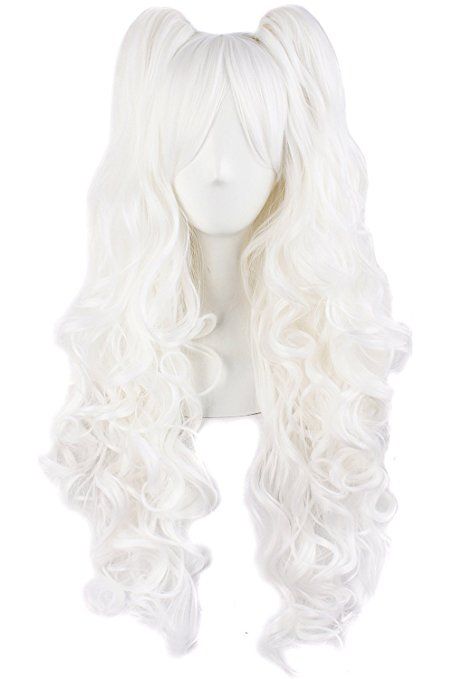 MapofBeauty Lolita Long Curly Clip on Ponytails Cosplay Wig (White) 2 Ponytails, Straighten Hair, Curly Ponytail, Clip In Ponytail, Natural Wigs, Nape Of Neck, Wigs Online, Hair Stick, Hair Cream