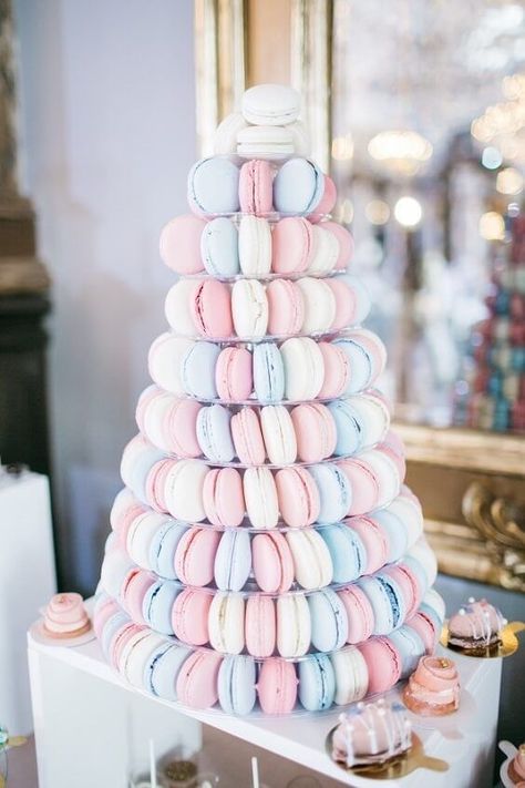 Blue Macaroons, Light Pink Bridesmaids, Pastel Wedding Theme, Pink Macaroons, Macaroon Cake, Light Pink Bridesmaid Dresses, Pink Centerpieces, Light Pink Wedding, Blue Wedding Inspiration