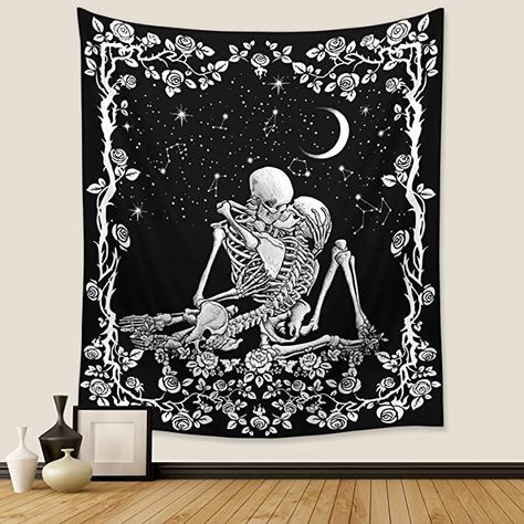 Skull Tapestry, Blanket On Wall, College Dorm Decorations, Tapestry Art, Wall Hanging Tapestry, Hanging Curtains, Ceiling Decor, Tapestry Wall, Hanging Tapestry