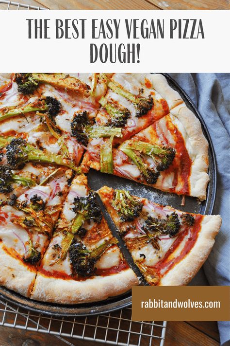 The Best Easy Vegan Pizza Dough - Rabbit and Wolves Easy Vegan Pizza, Vegan Pizza Dough Recipe, Vegan Pizza Dough, Rabbit And Wolves, Big Pizza, Vegan Asian Recipes, Easy Pizza Dough, Vegan Pesto, Large Pizza