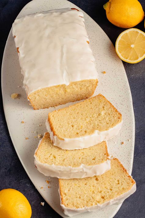 Healthy Lemon Loaf, Vegan Lemon Cake Recipe, Vegan Lemon Icing, Vegan Lemon Loaf, Vegan Lemon Poppyseed Loaf, Vegan Loaf, Lemon Bread, Vegan Baking Recipes, Lemon Loaf