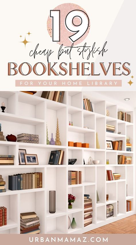 Looking for cheap but stylish bookshelves? Check out this list of 19 really cheap bookshelves for home library. Stylish Bookshelves, Classic Bookshelf Design, Home Library Rental, Library Bookcase Design, Bookshelve Ideas Living Room, Renter Friendly Bookshelves, Game Room Bookshelves, Making Bookshelves Look Like Built Ins, Sturdy Bookshelves