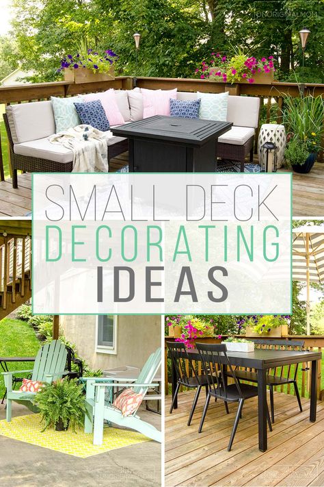 Great ideas and inspiration for decorating and maximizing space on a small deck. | deck tour | small deck decorating | summer deck decor Summer Deck Decor, Pool Deck Decorations, Outdoor Deck Decorating, Small Deck Decorating, Summer Deck, Back Deck Decorating, Small Deck Decorating Ideas, Small Deck, Deck Decorating Ideas On A Budget