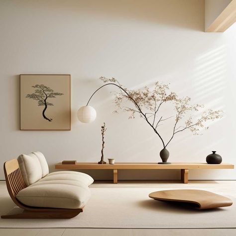 Japanese Living Room Design, Wabi Sabi Interior Design, Japanese Living Room, Japandi Living Room, Japandi Interior Design, Zen Interiors, Japandi Interiors, Japandi Living, Japandi Design