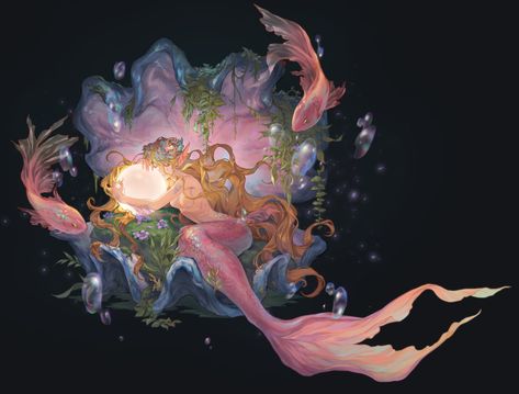 Mermaid, 우먀 umya on ArtStation at https://www.artstation.com/artwork/VdmBP4 Aesthetic Mermaid Art, Cute Mermaid Art, Mermaid Concept Art, Mermaid Character, Aquatic Art, Mermaid Artwork, Mermaid Illustration, Pretty Artwork, Mermaid Drawings