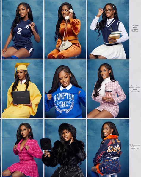 Senior Picture Ideas Black Women Yearbook, Commitment College Photos, Year Book Senior Pictures, Senior Portraits Ideas Black Women, Senior Pictures Outfits Yearbook, Black Yearbook Pictures, Business Graduation Photoshoot Ideas Black Women, Cool Graduation Photoshoot, Class Of Photoshoot