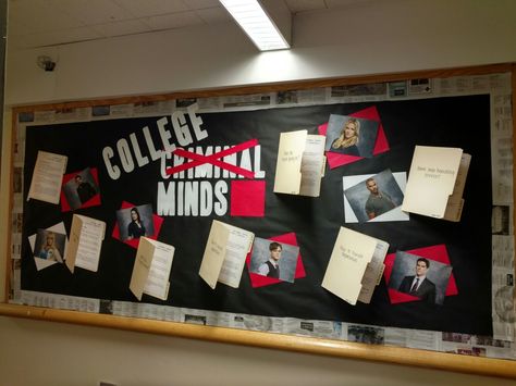 Criminal Minds Stress themed bulletin board Door Decs Ra, Residence Life Bulletin Boards, Resident Assistant Door Decs, Dorm Bulletin Boards, Res Life Bulletin Boards, Resident Assistant Bulletin Boards, Ra Door Decs, College Bulletin Boards, Ra Themes