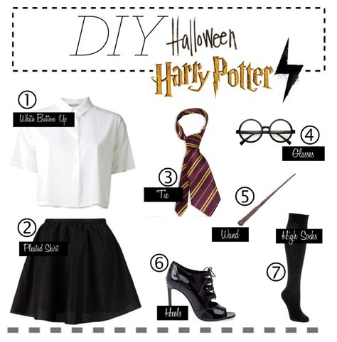 HARRY POTTER: You'll need a white botton up, a pleated skirt, glasses, a wand, knee-high socks, and a tie in Hogwarts colors to make this costume. Find more Halloween inspiration and costume ideas here! Harry Potter Kostüm, Harry Potter Halloween Costumes, Halloween Coustumes, Harry Potter Cosplay, Popular Diy, Holloween Costume, Diy Kostüm, Harry Potter Halloween, Last Minute Costumes