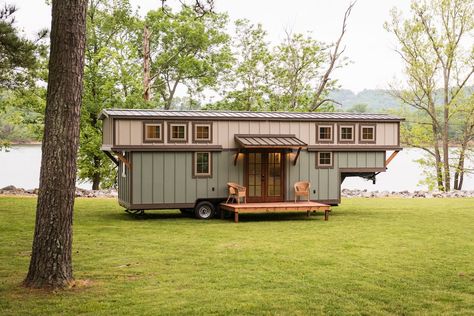 A craftsman-style, custom tiny house on wheels built by Timbercraft Tiny Homes in Guntersville, Alabama. Cute Tiny House, Guntersville Alabama, Timbercraft Tiny Homes, Gooseneck Tiny House, Tiny House Swoon, Tiny House Designs, Tiny Home Living, Small Tiny House, Tiny House Interior Design