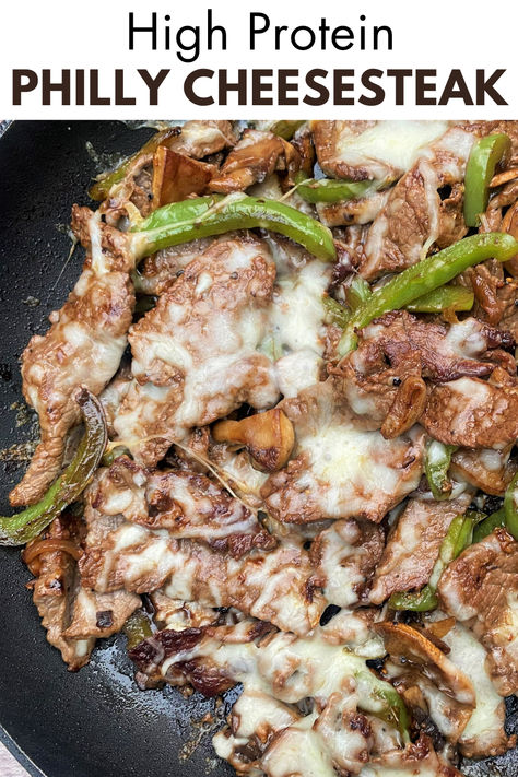 Image of sliced sirloin steak with bell pepper, mushrooms and cheese in a skillet Keto Skillet Meals, Keto For One, Keto Steak Recipes, Cottage Cheese Sauce, Philly Cheesesteak Skillet, Low Carb Recipes Dinner, High Protein Low Carb Recipes Dinner, Cheesesteak Skillet, Beef Low Carb