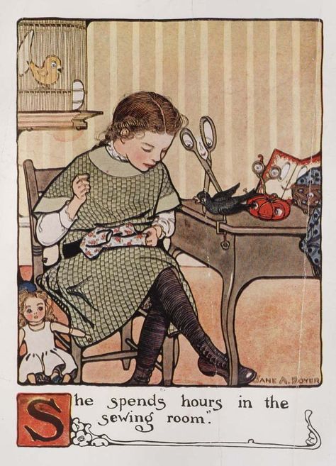 she spends hours in the sewing room. Sewing Pictures, Beginners Quilting, Quilting Shirts, Victorian Sewing, Beginners Sewing, Antique Advertising, Mary Frances, Vintage Sewing Machines, Images Vintage