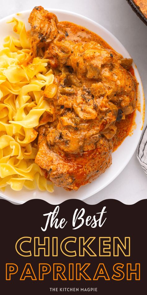 Crock Pot Chicken Paprikash, Crockpot International Recipes, Chicken Popperkosh, Chicken Paprikash Crockpot, Crockpot Chicken Paprikash, Chicken Paprikash Hungarian, Crockpot Entrees, Chicken Paprikash Recipe, Paprikash Recipe