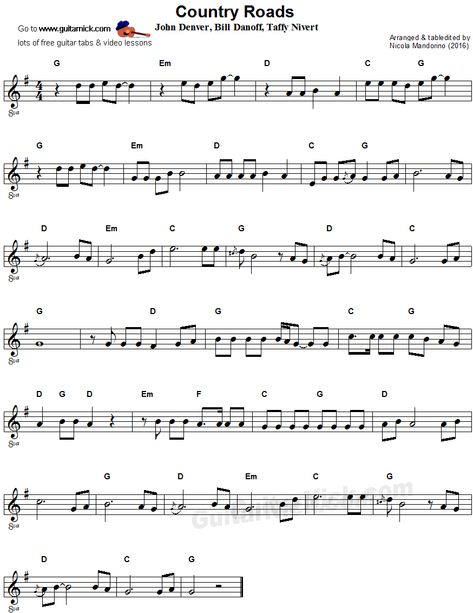 TAKE ME HOME, COUNTRY ROADS - easy guitar sheet music Guitar Lessons For Kids, Piano Songs Sheet Music, Take Me Home Country Roads, Guitar Lessons Tutorials, Easy Guitar Tabs, Acoustic Guitar Lessons, Learning Guitar, Flute Sheet Music, Guitar Kids