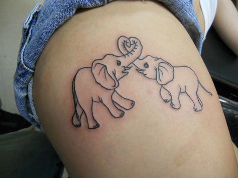 Elephants In Love, Elephant Thigh Tattoo, Elephant Family Tattoo, Elephant Tattoo Meaning, Skull Hand Tattoo, Couple Tattoos Unique, Love Tattoo, Japanese Sleeve Tattoos, Elephant Tattoo