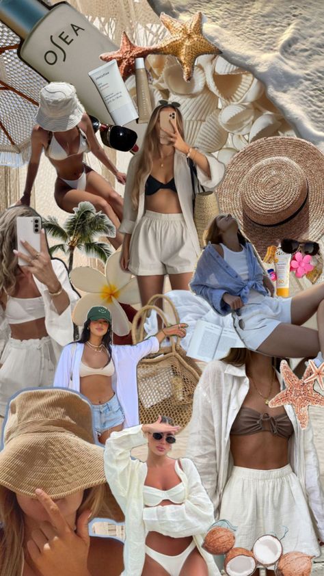 Inspo board of coastal beach essentials and outfits Amalfi Outfits, Palm Beach Bachelorette, Punta Cana Trip, Spring Break Fits, Honeymoon Outfit Ideas, Birthday Swimsuit, Vacation Cancun, Ibiza Outfit, Island Vacation Outfits