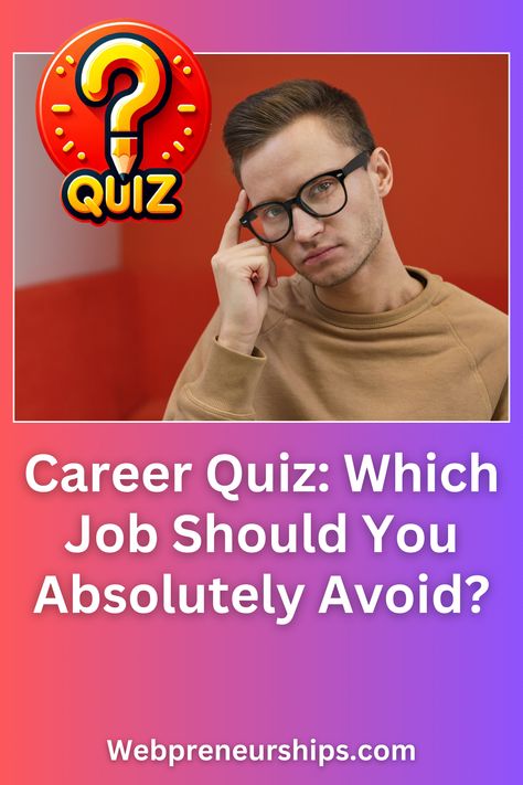 Not every career is the right fit. Take this career quiz to find out which job you should avoid at all costs!
#CareerQuiz #JobQuiz #PersonalityQuiz ******** | Webpreneurships Quiz | Buzzfeed Quiz | Playbuzz Quiz | Fun Quizzes | Career Path | Personality Test Career Quiz, Quiz Buzzfeed, Playbuzz Quiz, Business Studies, Career Counseling, Fun Quiz, Fun Quizzes, Personality Quiz, Personality Test