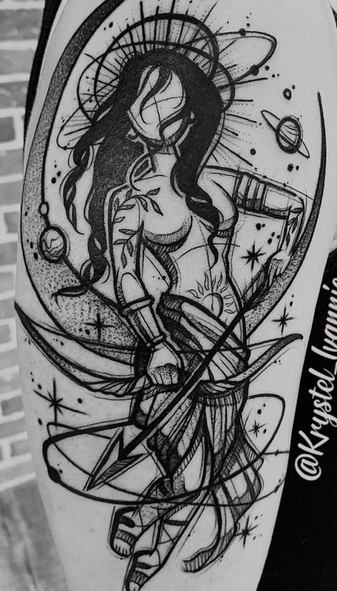 Feminine Viking Tattoo Beautiful, Warrior Theme Tattoo, Goddess Warrior Tattoo, Woman Warrior Tattoo Goddesses, Medusa Tattoo Design For Women, Sagittarius Goddess Tattoo, Feminine Warrior, Artemis Tattoo, Archer Tattoo