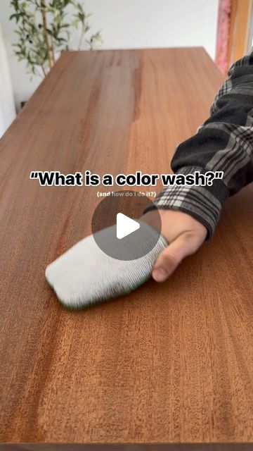 Grace ✨ Home + DIY Furniture on Instagram: "What is color washing?  A color wash is a great way to imitate the look of stain. It’s also a great technique for layering paint!  Basically, a color wash offers a nice subtle look by diluting your paint. The most common color wash you’ll see is a white wash, which can help mute orange tones in wood. However, you can make a wash with any color!   Some of my favorites are: A black wash which can offer a nice aged look when applied to bare wood.  A slight green wash which can neutralize some of the reddest of bare woods.  A tan/brown wash which can mimic the look of a customized stain on bare wood.   A color wash isn’t only applied to bare wood. You can also apply a color wash on top of a previous painted surface to add more variance and contrast t Paint Wash, Color Washed Wood, Layer Paint, Orange Wood, Brown Paint, Furniture Finishes, Black Stains, White Wash, Staining Wood