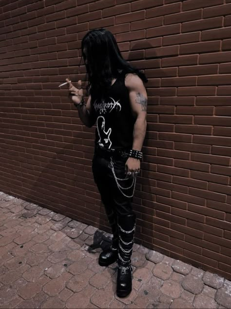 Metallica Aesthetic Outfit, Metalhead Boyfriend Aesthetic, Black Metal Outfit Men, Metalhead Guy Outfit, Metalhead Guy Aesthetic, Blackmetal Aesthetic, Metalhead Fashion Men, Metalhead Outfit Men, Scared Reference