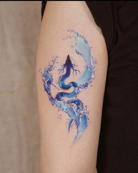 Watercolor Dragon Tattoo, Blue Dragon Tattoo, Dragon Claws, Dragon Tattoo Ideas, Small Dragon Tattoos, Dragon Tattoo For Women, Water Tattoo, Dragon Tattoo Designs, Elegant Tattoos