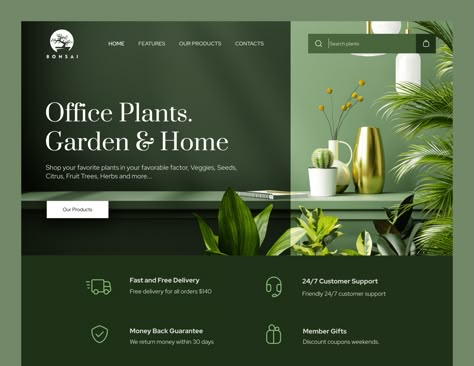 Bonsai - Plants Store Homepage by Usman A. on Dribbble Plant Website, Homepage Website Design, Plants Store, Florist Website, Website Design Trends, Interactive Web Design, App Design Layout, Design Sites, Ui Design Trends