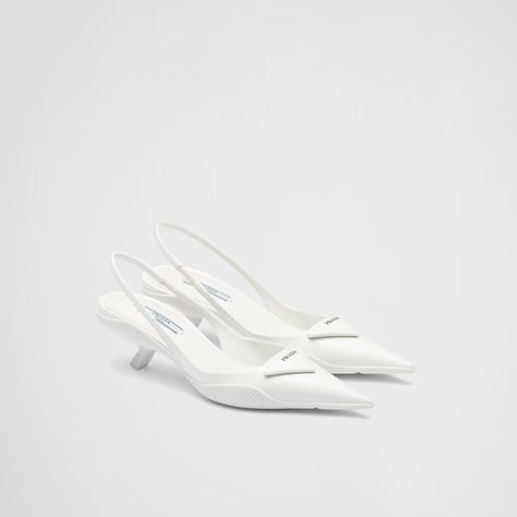 White Brushed leather slingback pumps | Prada White Slingback Heels, Prada Heels, Prada Logo, Appointment Book, Slingback Heels, Optical Lens, Triangle Logo, Slingback Pump, Printed Leather