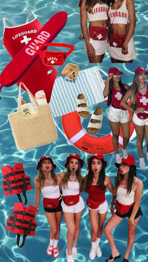 Lifeguard halloween costume ideas! #halloween #halloweencostume #lifeguard #beach #poolday #fyp #collageart Lifeguard Halloween, Lifeguard Costume, Fun Halloween Outfits, Beach Costume, Costume Ideas Halloween, Trio Halloween Costumes, Halloween Costume Outfits, Cute Costumes, Baywatch