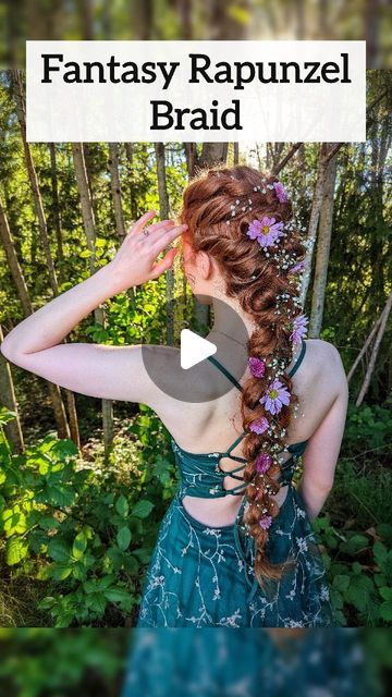 Ryan Terhune on Instagram: "I finally achieved the fantasy braid of my dreams🥹 #flowerbraid #rapunzelhair #rapunzelbraid #fantasyhair #braid #fairyhair #summerhairstyles #disneyprincess #disney" Rapunzel Braid Wedding Hair, Gingersnark Hair, Fairy Braids, Fantasy Braids, Rapunzel Makeup, Fantasy Hairstyles, Rapunzel Braid, Flower Braids, Rapunzel Hair