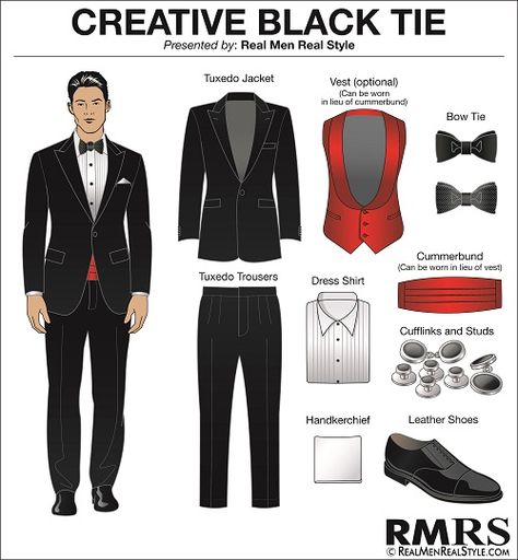 How do you build a wardrobe?  Have you walked into a store and been overwhelmed at the options that are available?  Or maybe you look in your closet and you want to know if you have everything you need? How can you tell if your wardrobe is good?  In the spirit of maximizing time, let's quickly Creative Black Tie Men, Black Tie Creative, Mens Prom Outfit, Black Tie Men, Dress Code Guide, Creative Black Tie, Ultra Casual, Prom For Guys, Formal Dress Code