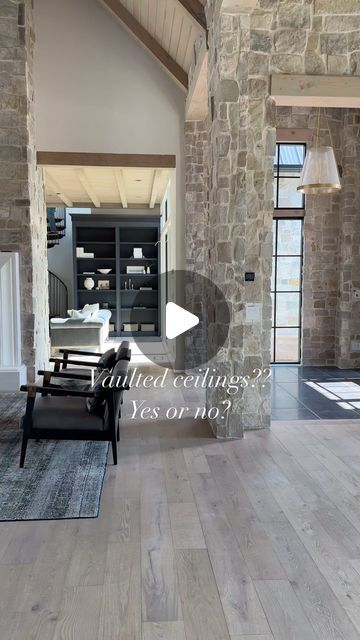 Becki Owens on Instagram: "Vaulted ceilings?? Are you in or out?  Love this space in our #threefallsproject 🤍🤍🤍  Build @splitrockcustomhomes and @grovehomesutah  Arch @stevetiek" Gable Ceiling Lighting, Two Story Vaulted Ceiling Living Room, 14ft Ceilings Living Rooms, Modern Farmhouse Vaulted Ceiling, Half Vaulted Ceiling Living Room, Becki Owens Design, Cathedral Ceiling Living Room, Vaulted Ceiling Ideas, Fireplace Inspiration