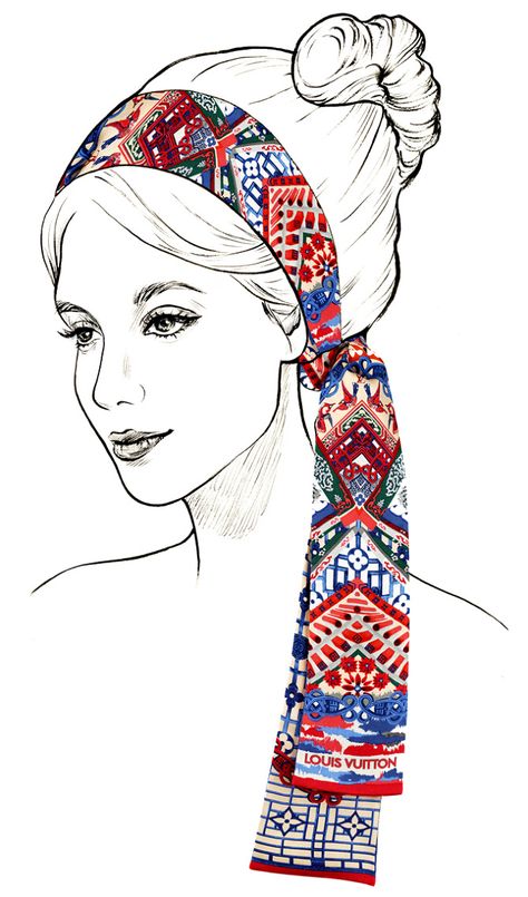 Scarfs Illustration, Scarf Illustration Drawings, Scarves Illustration, Illustration House, Men Louis Vuitton, Fashion Illustration Face, Drawing Collage, Women Louis Vuitton, Louis Vuitton Women