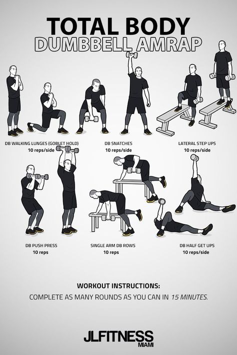 Dumbell Amrap Workout, Dumbbell Amrap Workout, Dumbbell Amrap, Total Body Dumbbell Workout, Side Workouts, Workout Instructions, Dumbbell Workout At Home, Amrap Workout, Workout Hiit