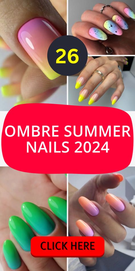 26 Ombre Summer Nails 2024: Trendy Styles for Vibrant Manicures Summer Nails 2024 Trends Short Simple, Ombre Summer Nails, Ambre Nails, Summer Nail Inspiration, Summer Nails Neon, Blue And Silver Nails, Summer Nails 2024, Fingernail Art, Acrylic Nails At Home