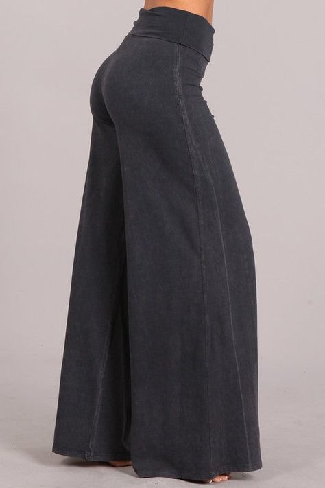 Another Fabulous Creation From Chatoyant! Soft and stretchy mineral wash wide leg pants with a wide fold-over waistband for comfort and support. Casual design in a relaxed fit, appealing on all body types for all day comfort (loungewear, everyday wear, travel, yoga, etc). Each item is hand-dyed for its unique character and american vintage laundered look,should expect variations in color and finishing. Stay Sexy! Fabric USA made Cotton/Spandex 95/5 Jersey Proudly made in the USA Dark Ash, Wide Leg Palazzo Pants, Ash Gray, Swaggy Outfits, Casual Design, Palazzo Pants, Dream Clothes, Fashion Killa, Comfy Outfits