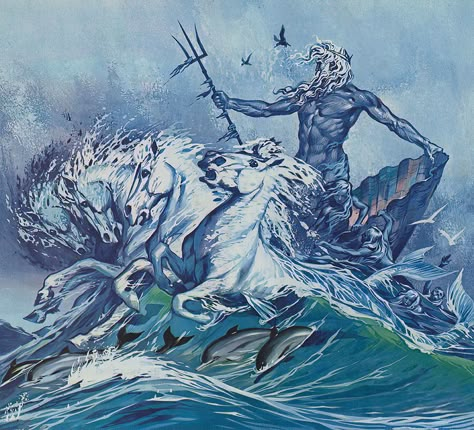 Posiden Art Greek Mythology, Poseidon Art, Angus Mcbride, Greek Pantheon, Norse Myth, Roman Gods, Greek Gods And Goddesses, Greek And Roman Mythology, Greek Mythology Art