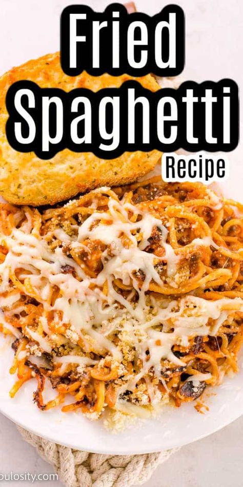 Spaghetti Leftover Recipes, Pan Fried Spaghetti, Leftover Spaghetti Casserole, What To Do With Leftover Spaghetti Noodles, Blackstone Spaghetti, Spaghetti Leftovers Ideas, What To Do With Leftover Spaghetti, Fried Spaghetti Recipe, What To Do With Leftover Spaghetti Sauce