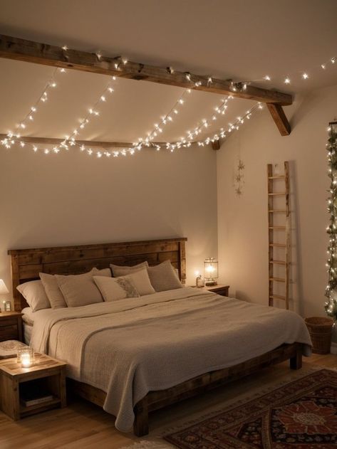 Cozy Seating Area, A Loft Bed, Whimsical Bedroom, Loft Bedroom, A Ladder, Bedroom Aesthetic, Fairy Lights, Loft Bed, Loft