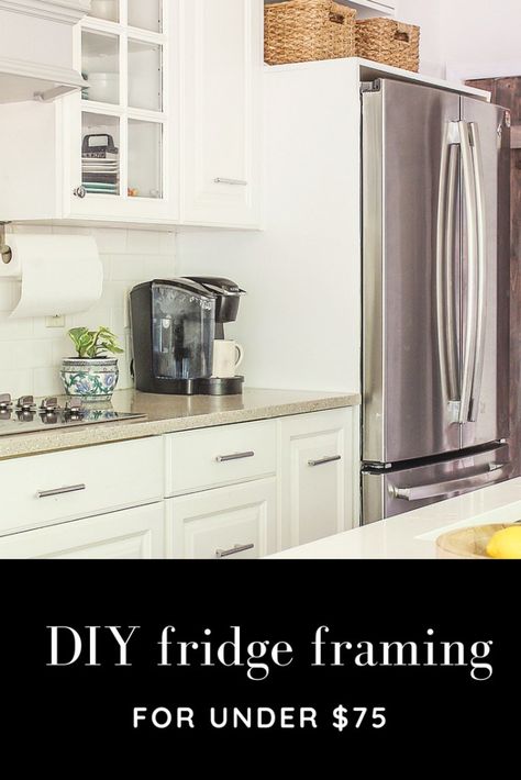 Super easy DIY. How to Frame a Refrigerator that is too Wide for Opening . #diy #kitchenideas #homeimprovement Fridge Box Cabinet, Build Around Fridge, Unfixed Kitchen, Open Shelving Above Fridge, Enclosed Fridge, Cabinet Over Fridge, Cabinets Around Fridge, Refrigerator Ideas, Remodel House