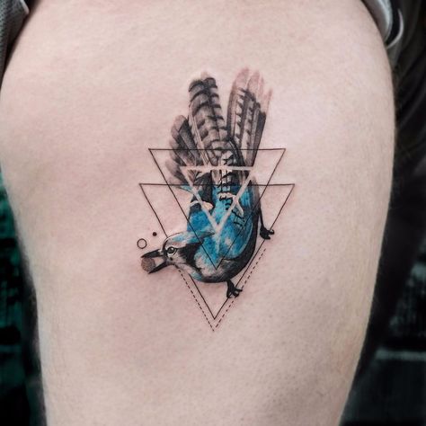 Geometric Bird Tattoo, Geometric Tattoo Bird, Blue Jay Tattoo, Bird Tattoo Neck, Jay Tattoo, Bluebird Tattoo, Cardinal Tattoos, Bird Tattoo Wrist, Black Bird Tattoo