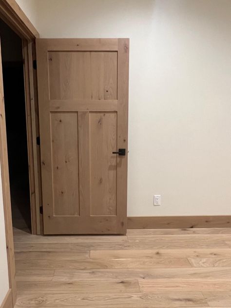 Plywood Doors Ideas, Alder Trim Interiors, Wood Doors And Floors, Alternative To White Trim, Kraftmaid Rustic Alder Husk, Wood Trim In House, Light Brown Trim Interior, Wood Doors And Trim Interior, Wood Trim Interior Farmhouse