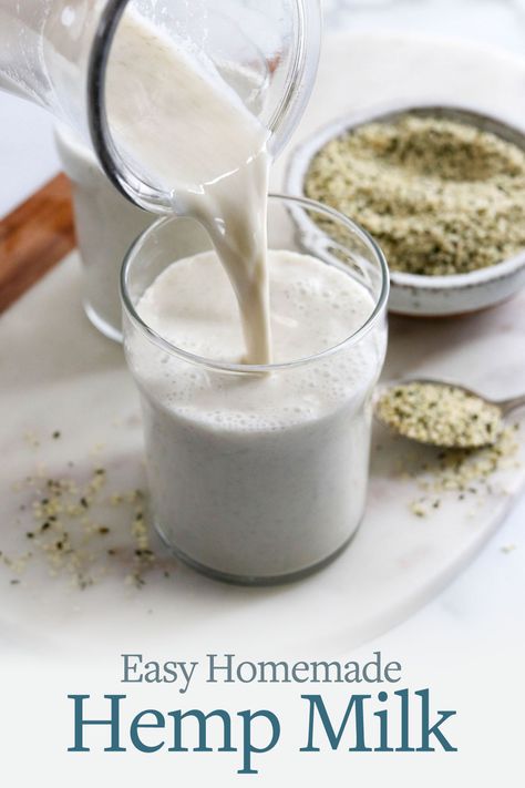 Homemade Hemp Milk is a complete source of plant-based protein, and is nut-free! This dairy-free milk is quick & easy to make, with only 3 simple ingredients. Diy Hemp Milk, Milk Aesthetic, Hemp Seed Milk, Almond Cow, Vegan Gourmet, Ginger Tea Recipe, Vegan Fried Chicken, Hemp Milk, Holistic Recipes