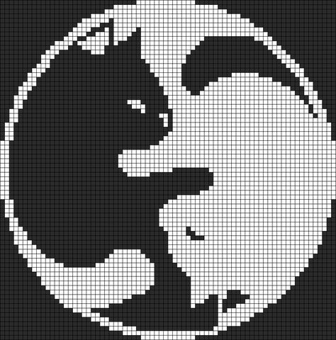 Crochet Cat Grid Patterns, Black And White Pixel Art Grid, Black And White Tapestry Crochet, Black And White Crochet Tapestry Pattern, Pixel Art Black And White, Tapestry Crochet Cats, Yin Yang Alpha Pattern, Black And White Pixel Art, Alpha Patterns Black And White