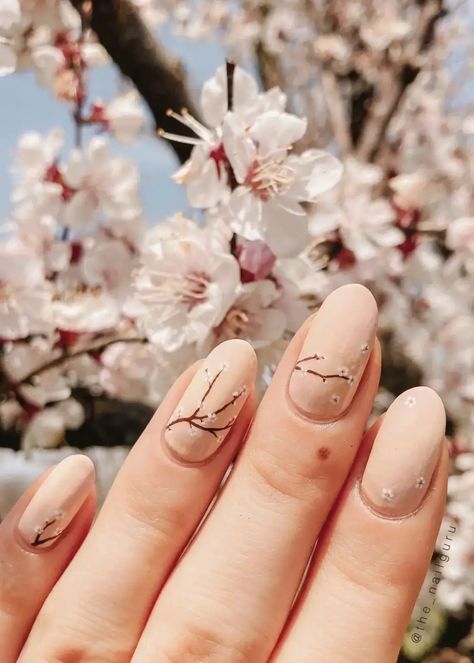 Cherry Blossom Nails Art, Cherry Blossom Nails, Brown Nail Polish, Matte Nail Art, Fall Nail Trends, Floral Nail Designs, Floral Nail, Color Nails, Rainbow Nails