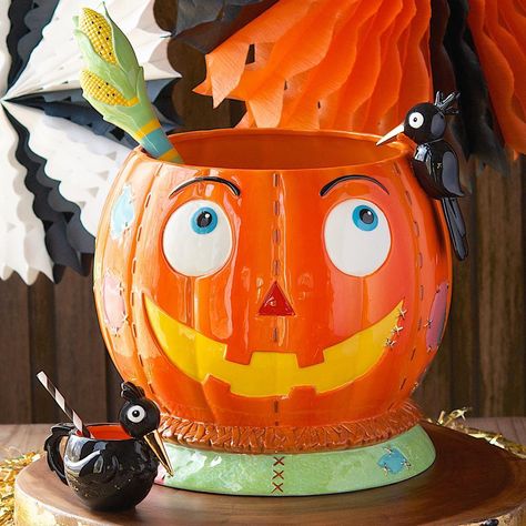 Stephen Brown on Instagram: “Patches The Punchbowl With Crowie Cups!✨🎃✨ #Glitterville #Halloween” Glitterville Halloween, Halloween Cottage, Pumpkin Painting Party, Halloween Pumpkin Painting, Pumpkin Bowl, Mug Inspiration, Halloween Products, Punch Bowls, Painting Party