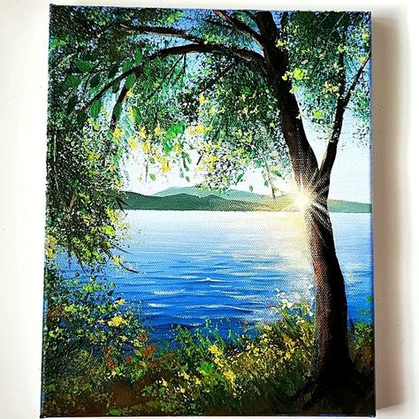 Lake Scenery with Trees Acrylic Painting | art, work of art, art of painting | Lake Scenery with Trees Acrylic Painting #art #artist #artwork #acrylic #painting #eldrawingarts #paintingartwork #acrylicpainting #lakelandscape | By El Drawing Arts | Facebook Painting Leaves Acrylic, Tree Acrylic Painting, Truck Painting, Painting Scenery, Art Of Painting, Drawing Arts, Artwork Acrylic, Art Doodles, Summer Trees