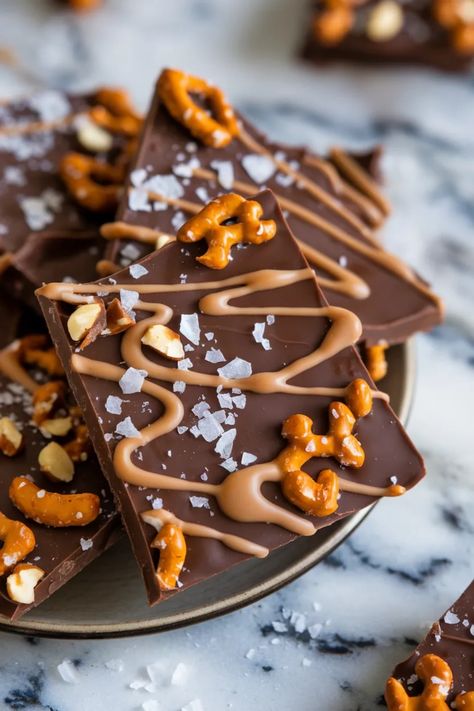 A photo of a  Salted Caramel Chocolate Bark a Christmas Bark Ideas Chocolate Caramel Bark Sea Salt, Salted Caramel Bark, Candy Bar Recipes, Caramel Bark, Almond Bark Recipes, Easy Christmas Candy, Christmas Bark Recipes, Peppermint Bark Recipes, Candy Bar Recipe