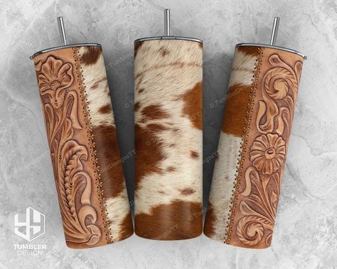 Tooled Leather Cowhide Tumbler Wrap 20oz Skinny Tumbler - Etsy Tumbler Sublimation Designs, Free Tumbler, Western Leather, Tumbler Gift, Tooled Leather, Tumbler Design, Tumbler Sublimation, Leather Tooling, Western Cowboy